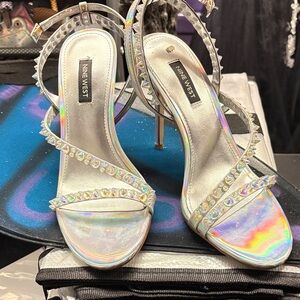 Nine West Iridescent Crystal-Strap Stiletto Heels - Silver